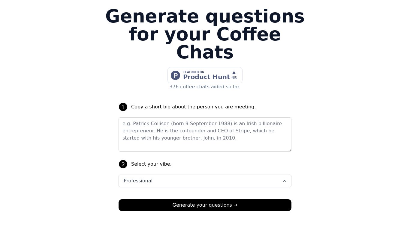 Coffee Chat AI Landing page