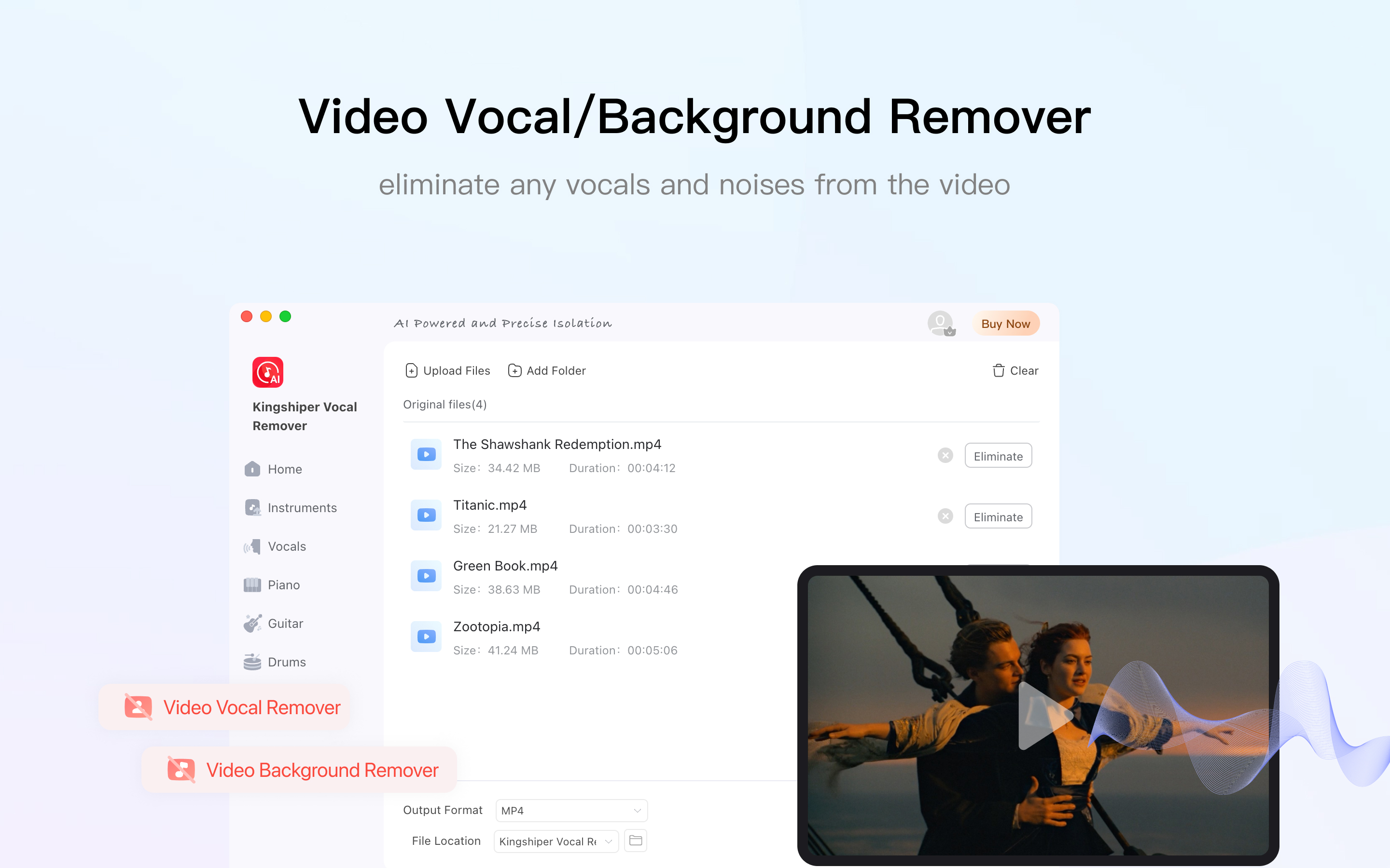 Kingshiper Vocal Remover Video Vocal/Background Remover