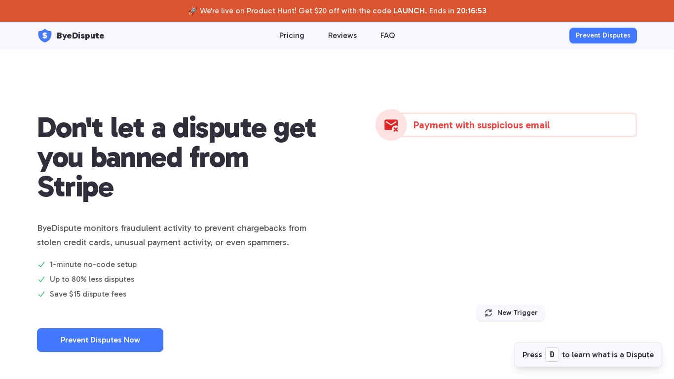 ByeDispute Landing page