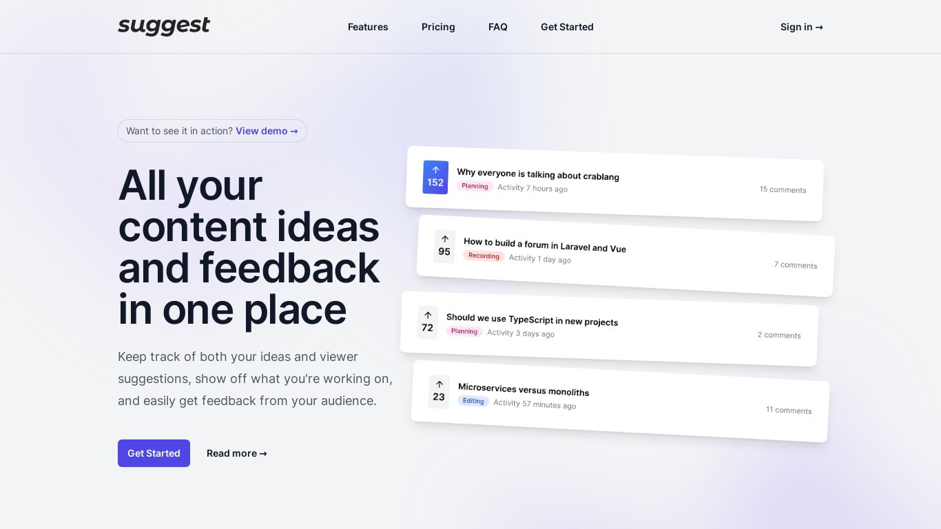 Suggest.gg Landing page