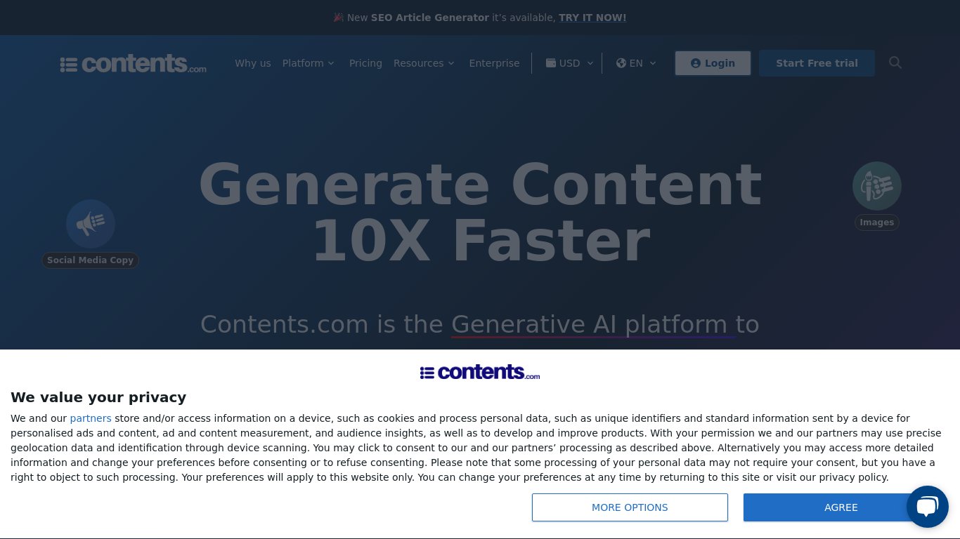 Contents.com Landing page