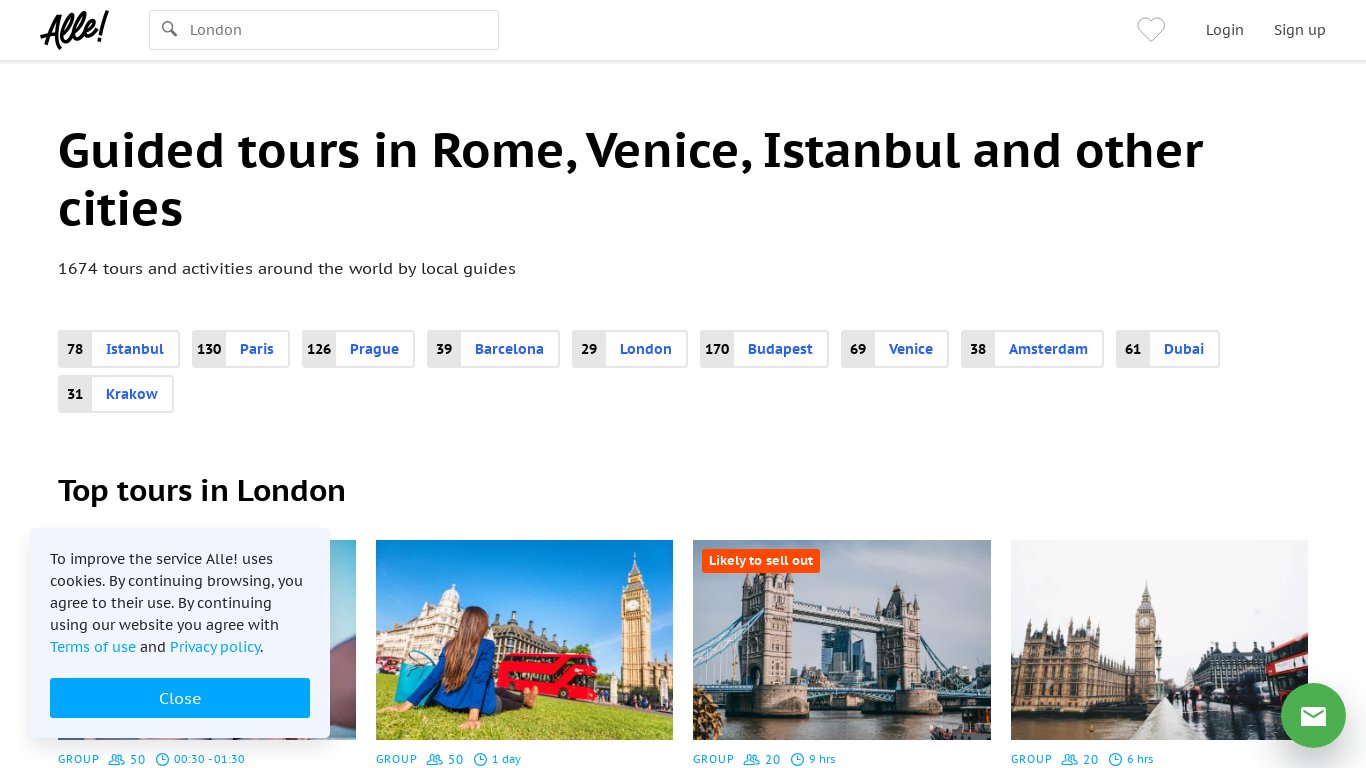 Alle Travel Landing page