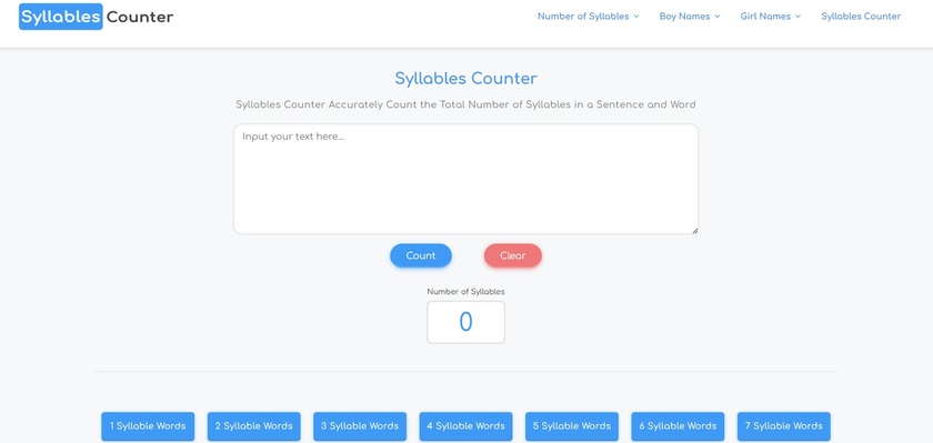 Syllables Counter Landing Page