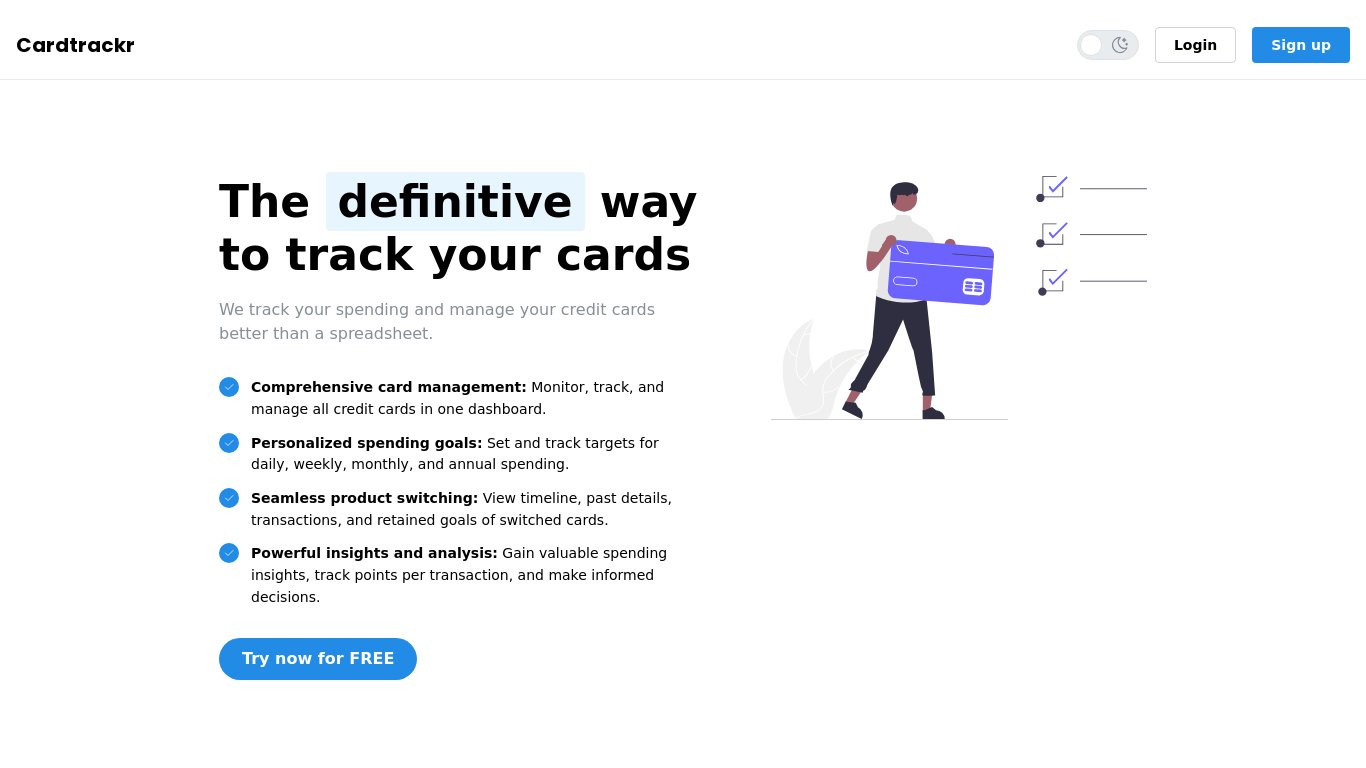 Cardtrackr Landing page