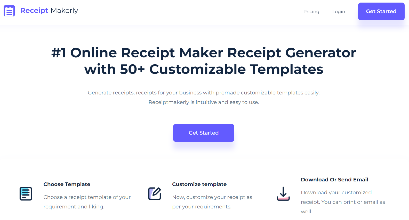 Receiptmakerly Landing page