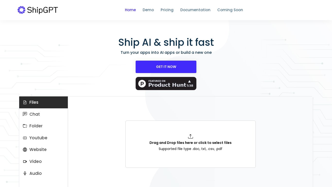 ShipGPT AI Landing page