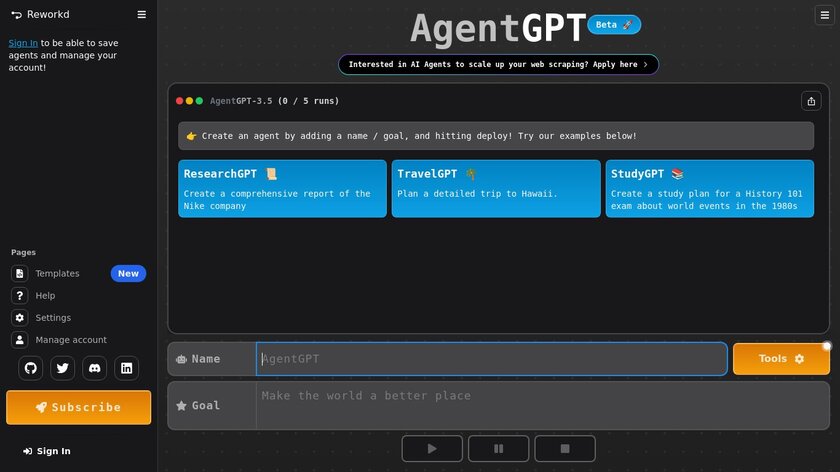 AgentGPT Landing Page
