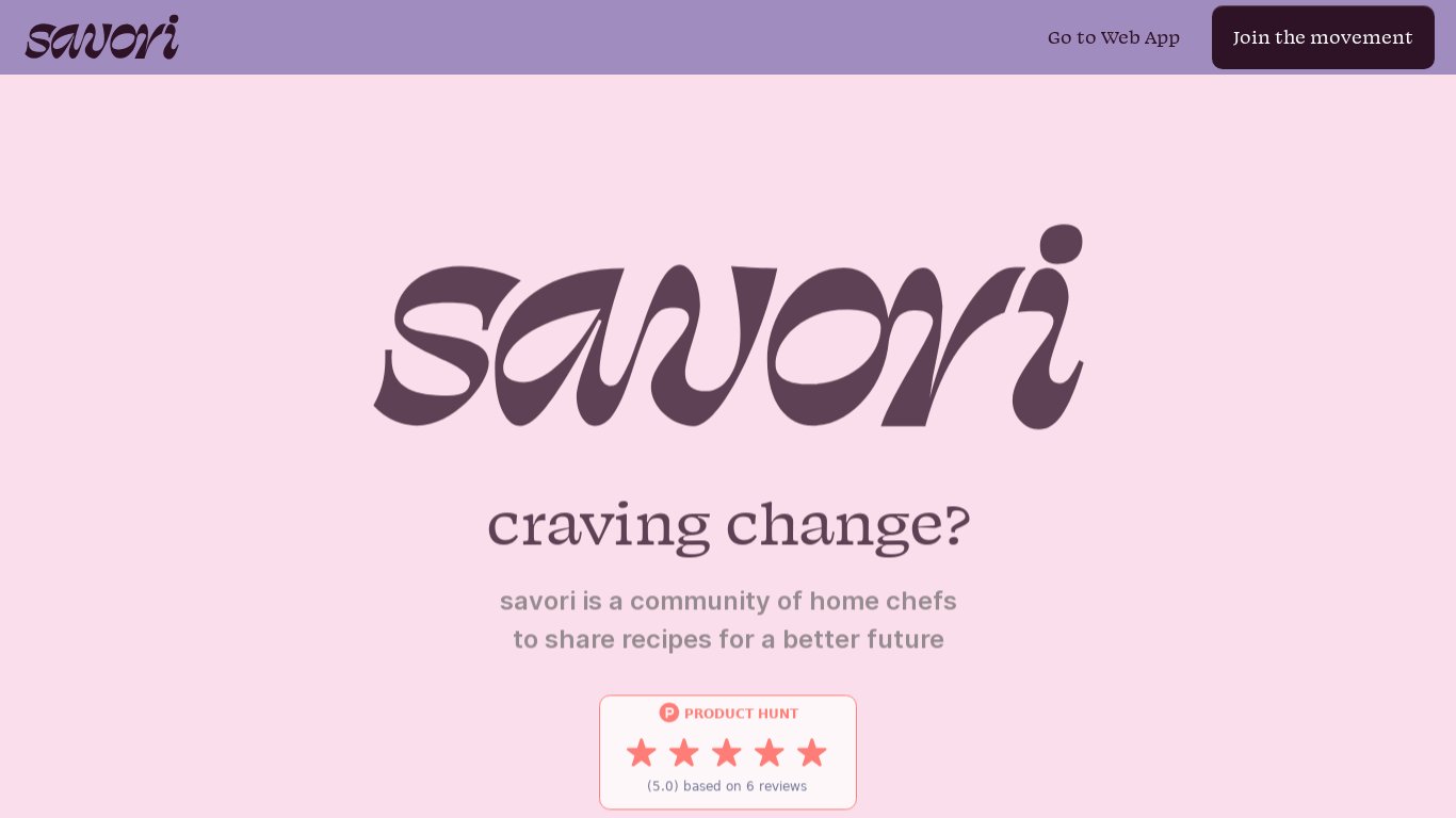 savori app - Food managed. Landing page