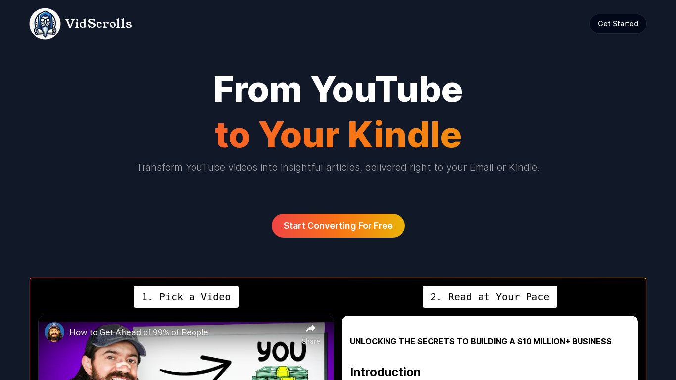 VidScrolls Landing page