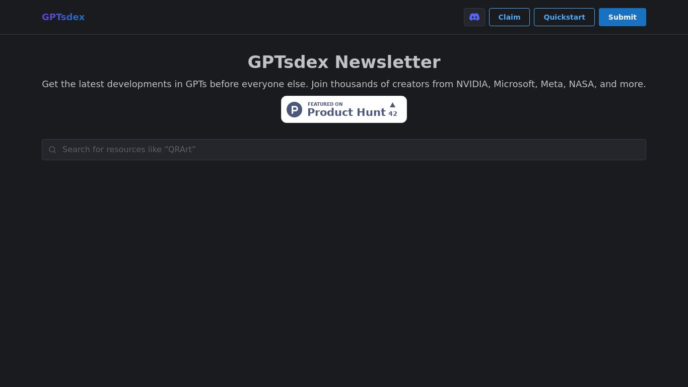 GPTsdex Landing page