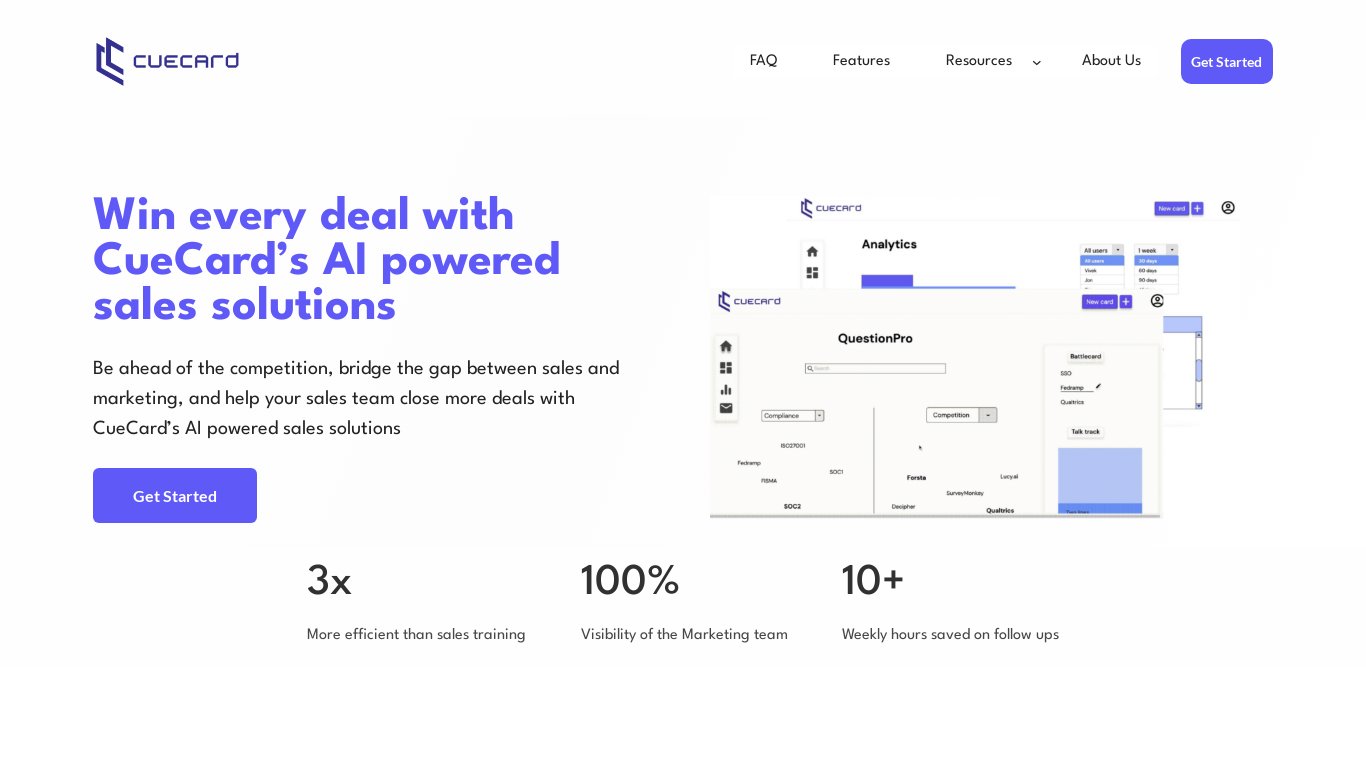 CueCard.ai Landing page