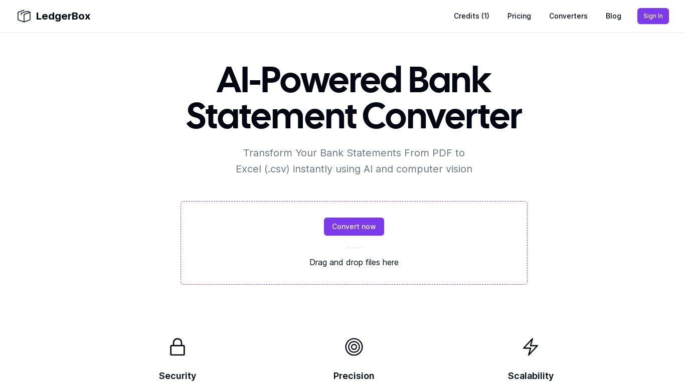 LedgerBox Landing page