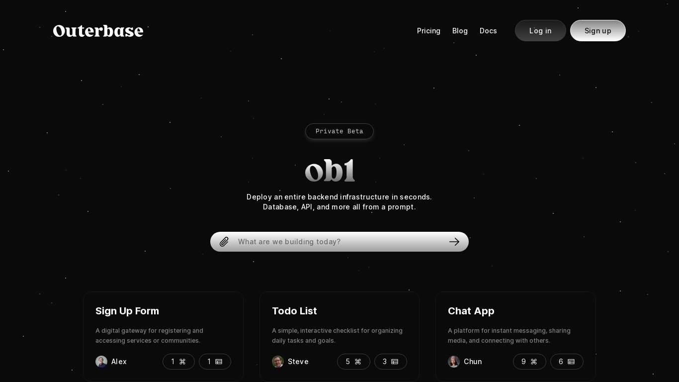 ob1 by Outerbase Landing page