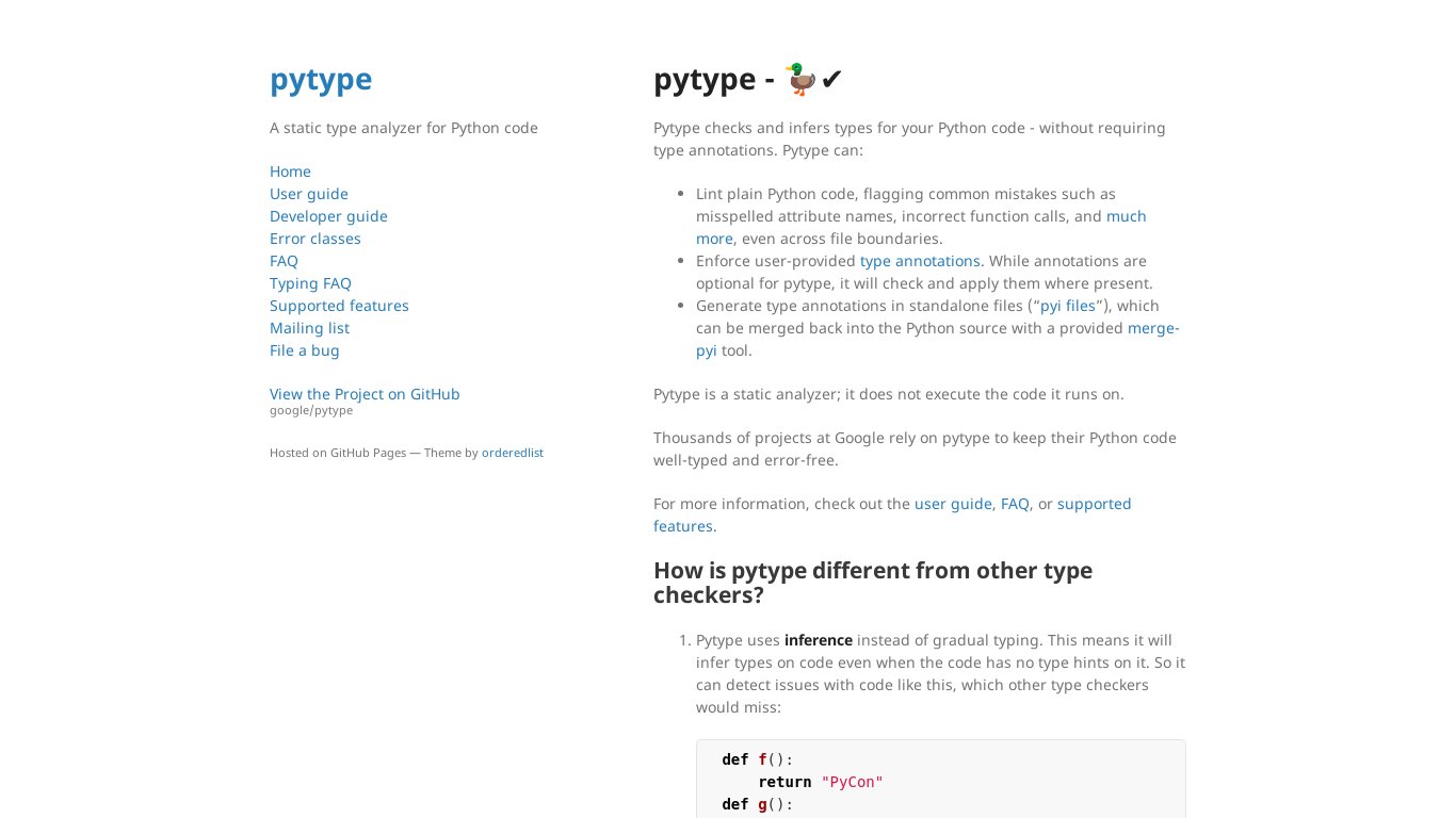pytype Landing page