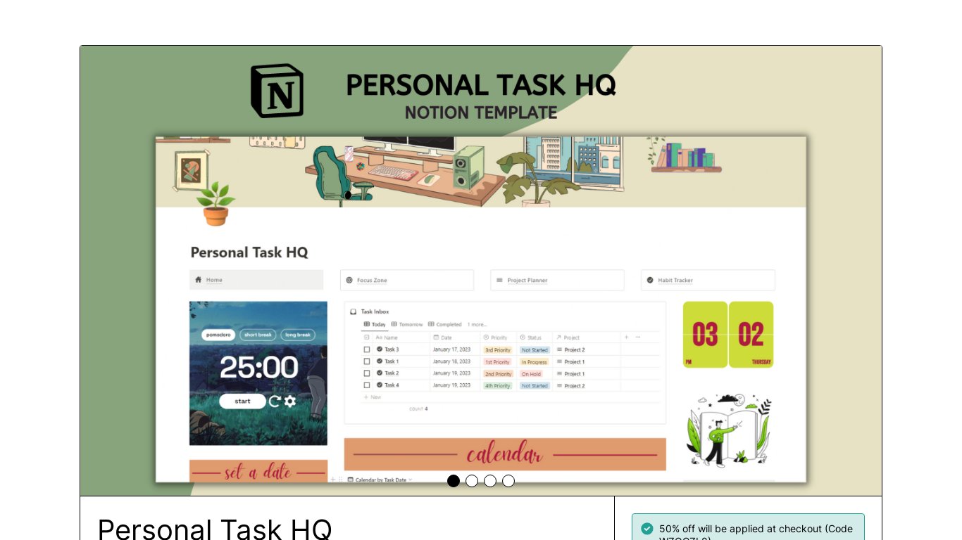 Notion Personal Task HQ Landing page