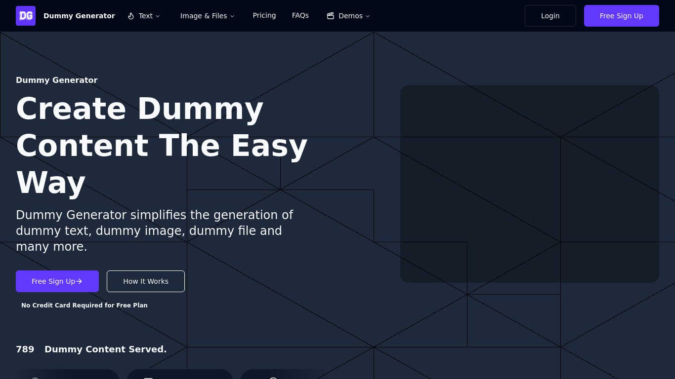 Dummy Generator Landing page