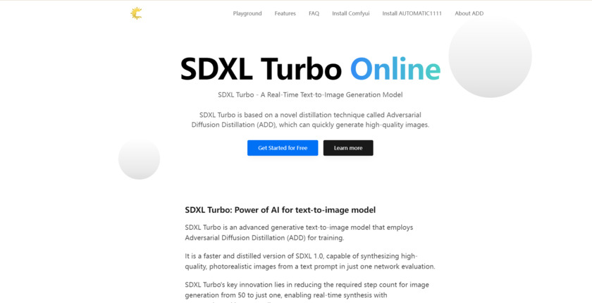 SDXL Turbo Online Landing Page