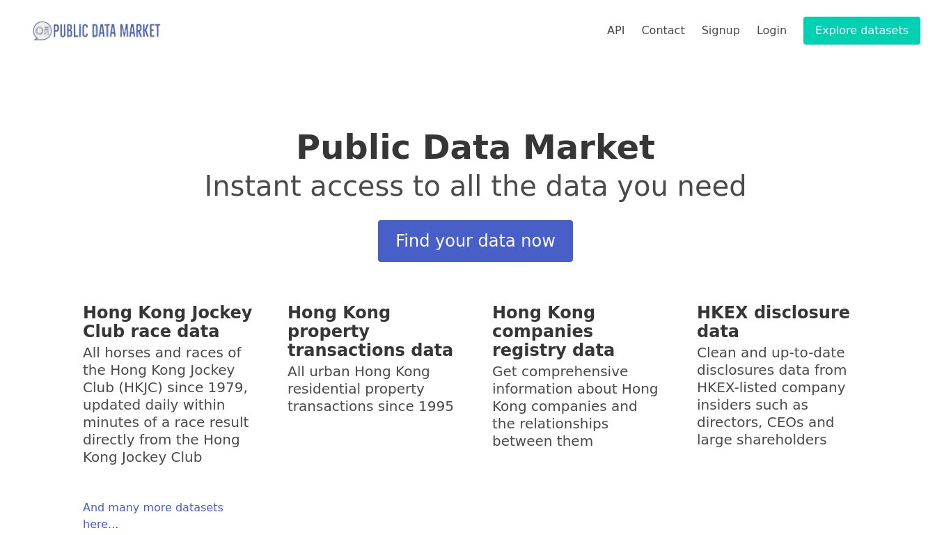 Public Data Market Landing page