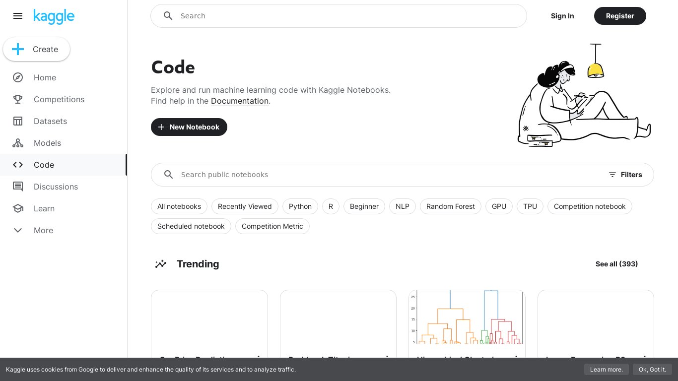 Kaggle Notebooks Landing page