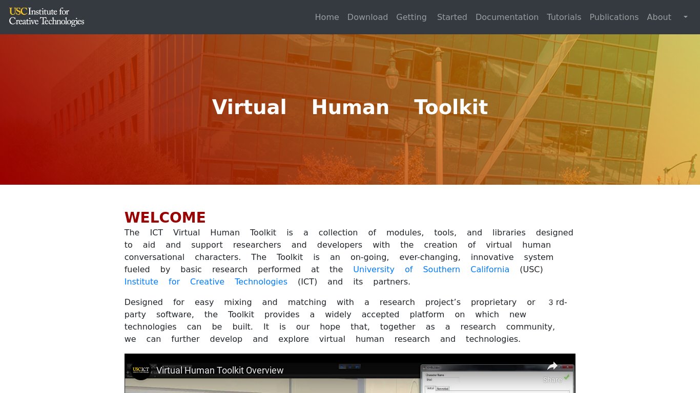 Virtual Human Toolkit Landing page