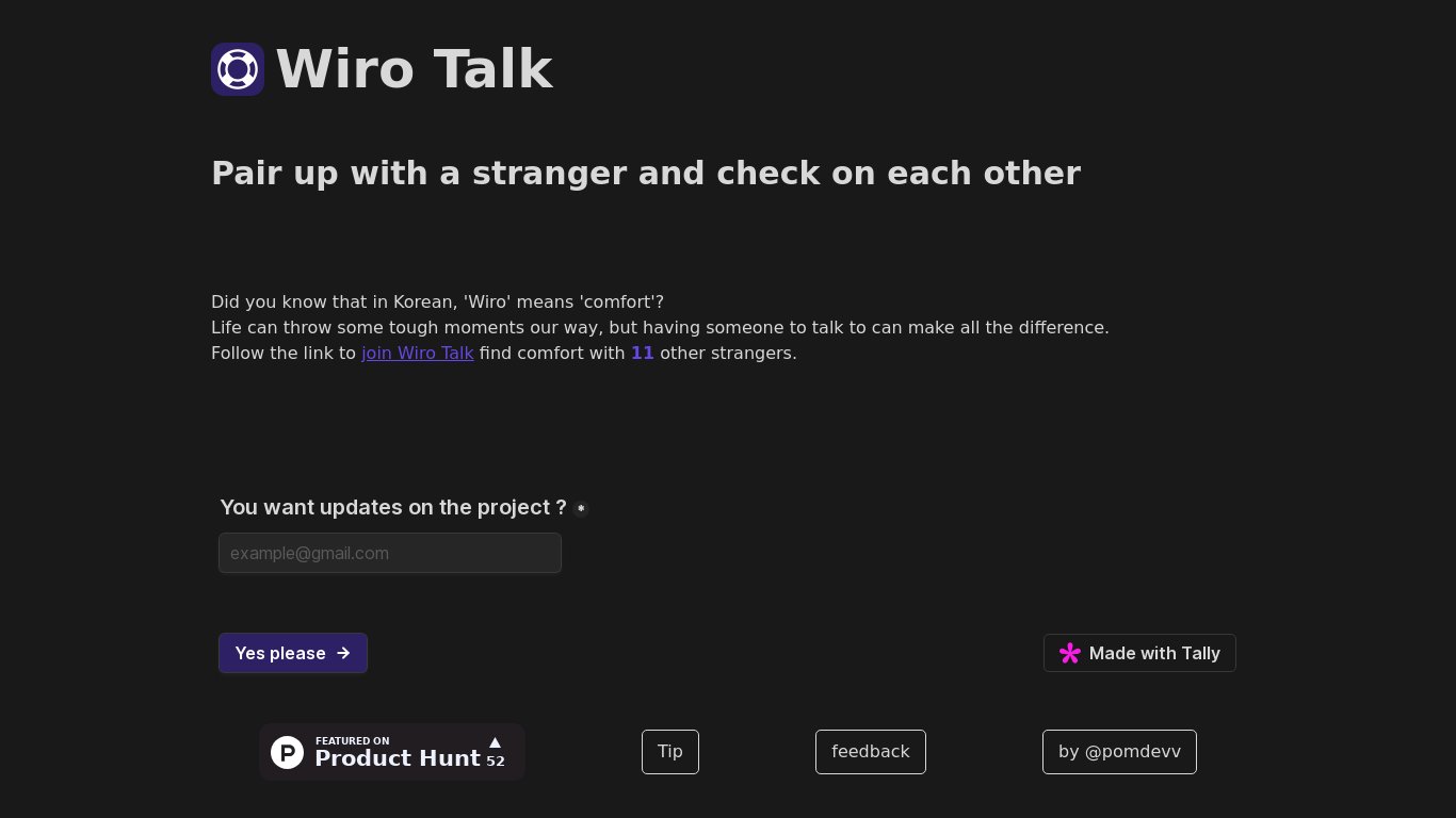 Wiro Talk Landing page