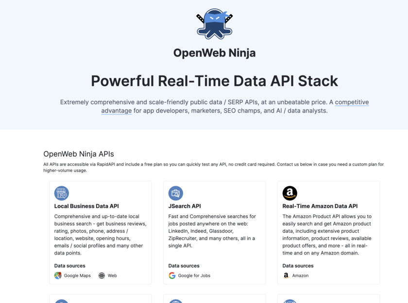 OpenWeb Ninja Landing Page