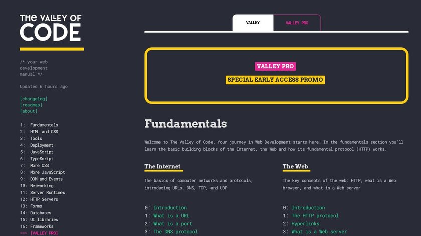 The Valley of Code Landing Page