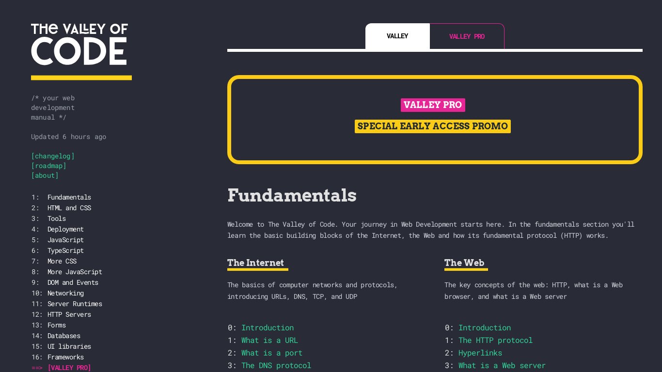 The Valley of Code Landing page