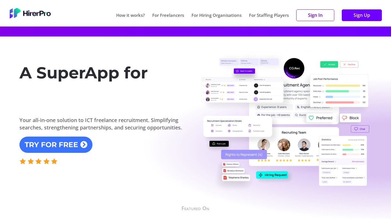 HirerPro Landing page