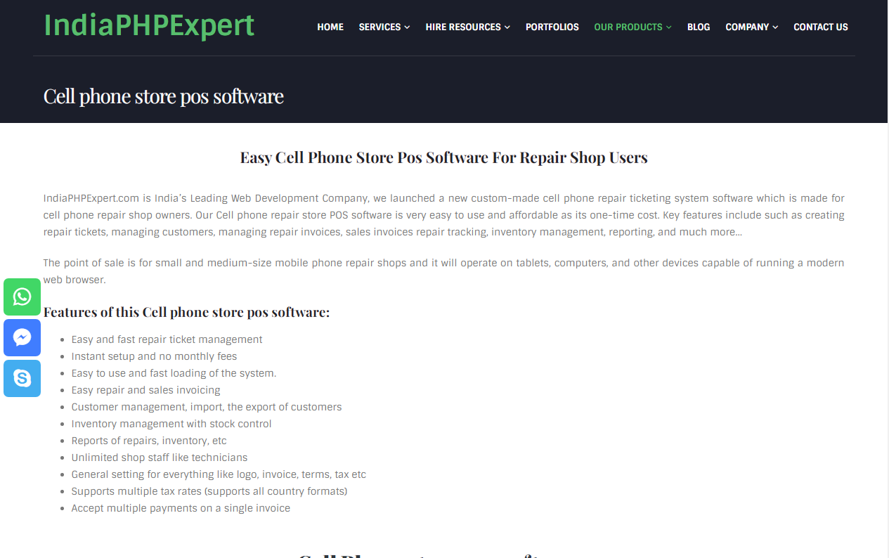 IndiaPHPexpert Cell Phone Store POS Software Landing page