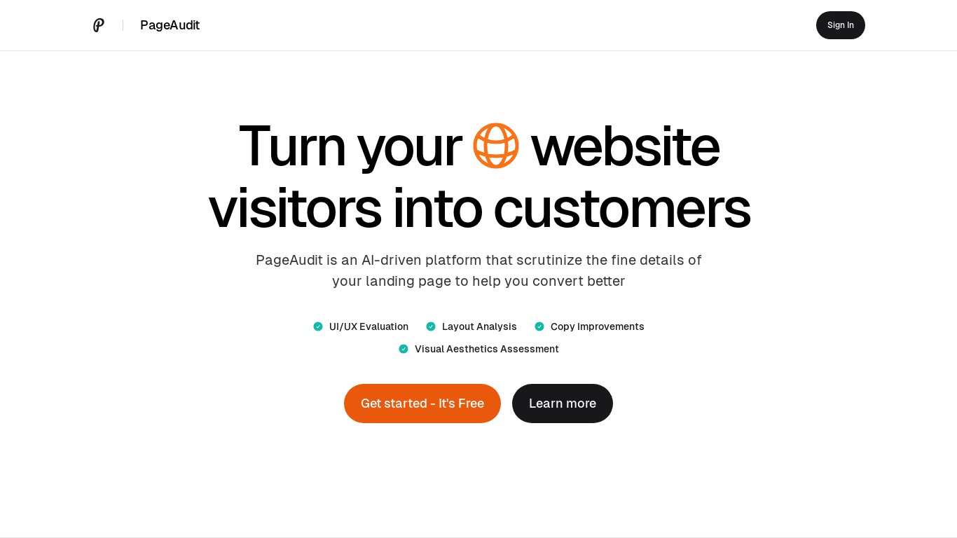 PageAudit App Landing page
