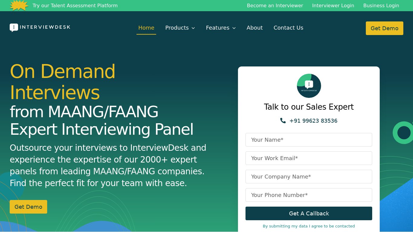 InterviewDesk AI Landing page