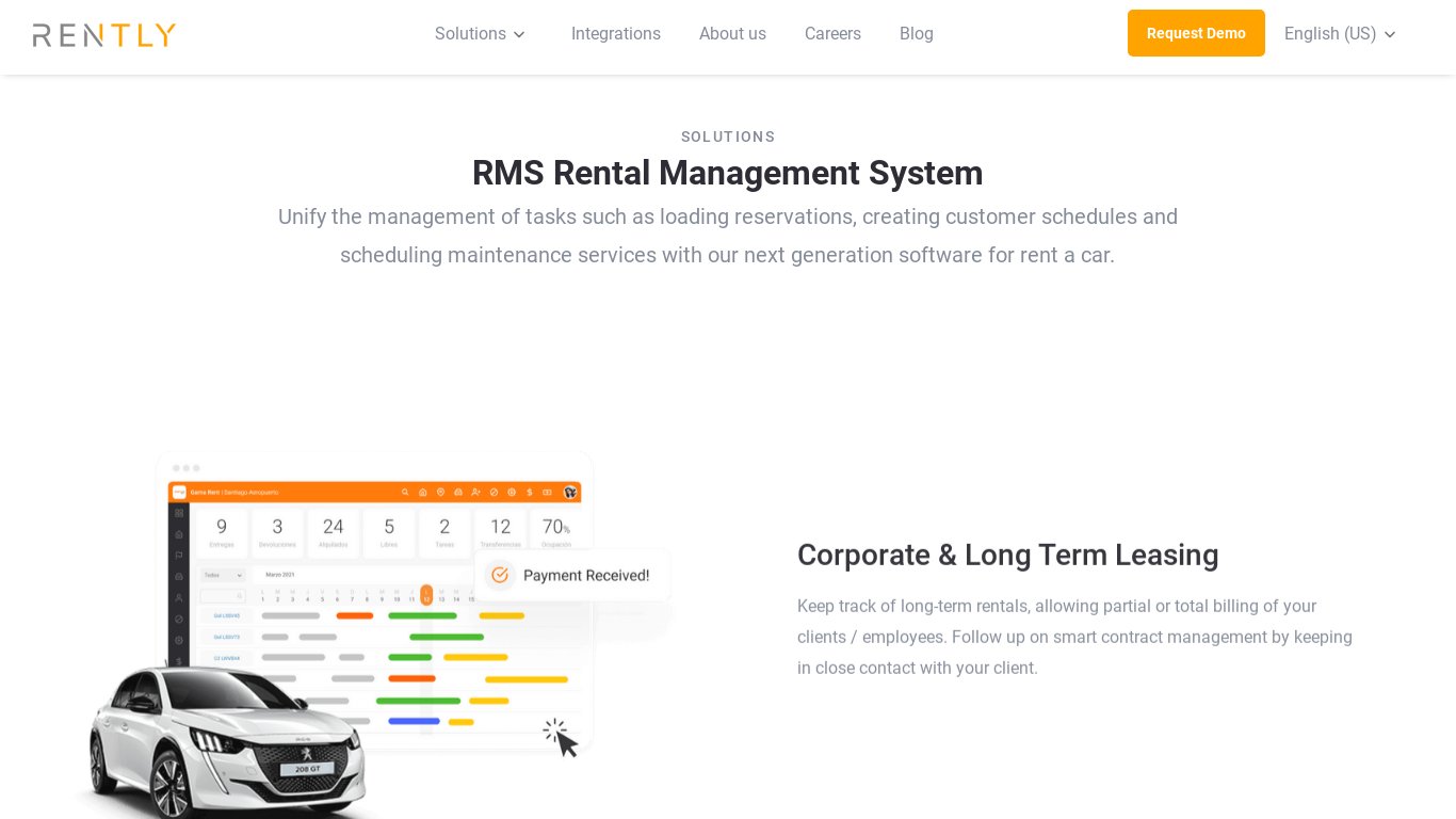 Rently RMS Landing page