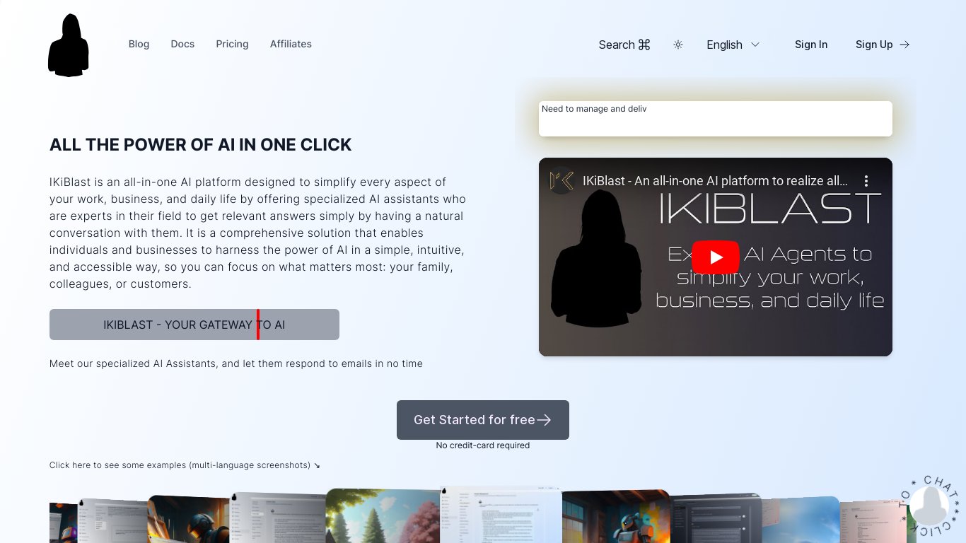 IKiBlast - Your Gateway to AI Landing page