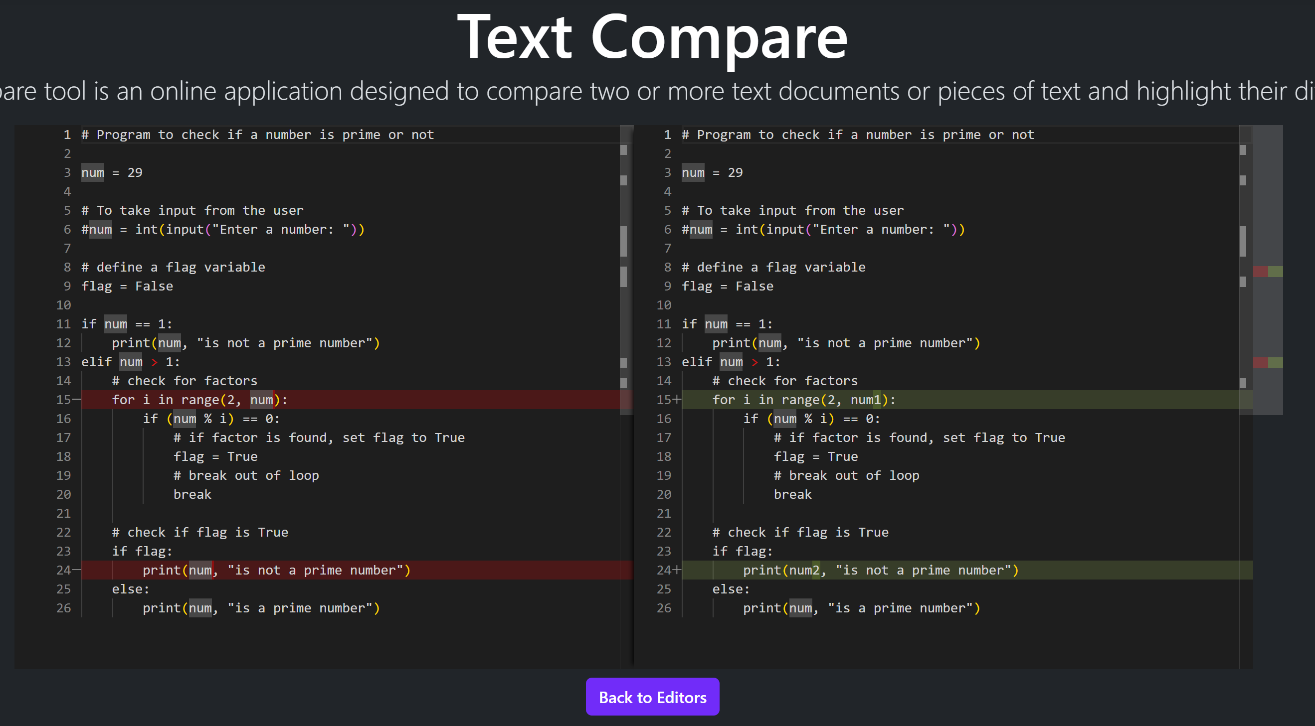 TextCompare.io Text Compare Difference with highlight