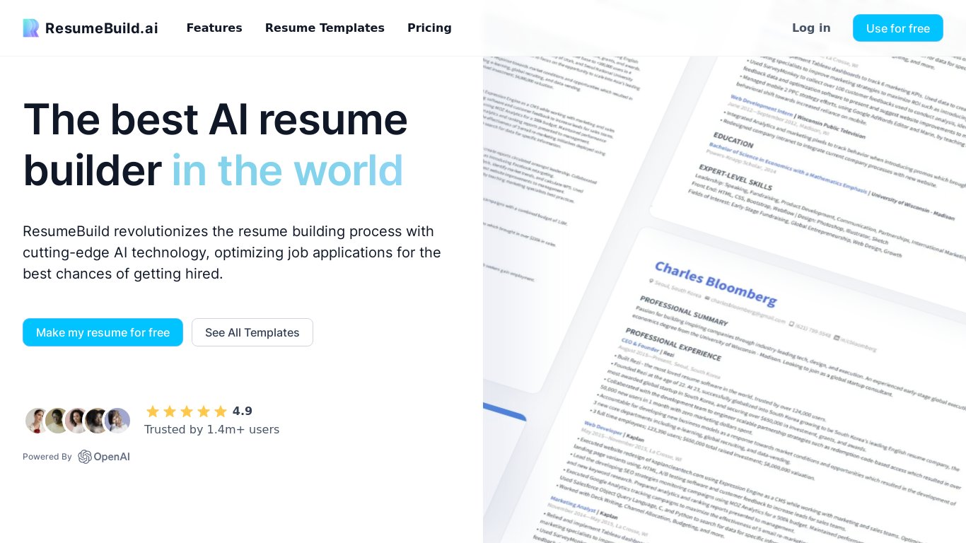 ResumeBuild AI Landing page