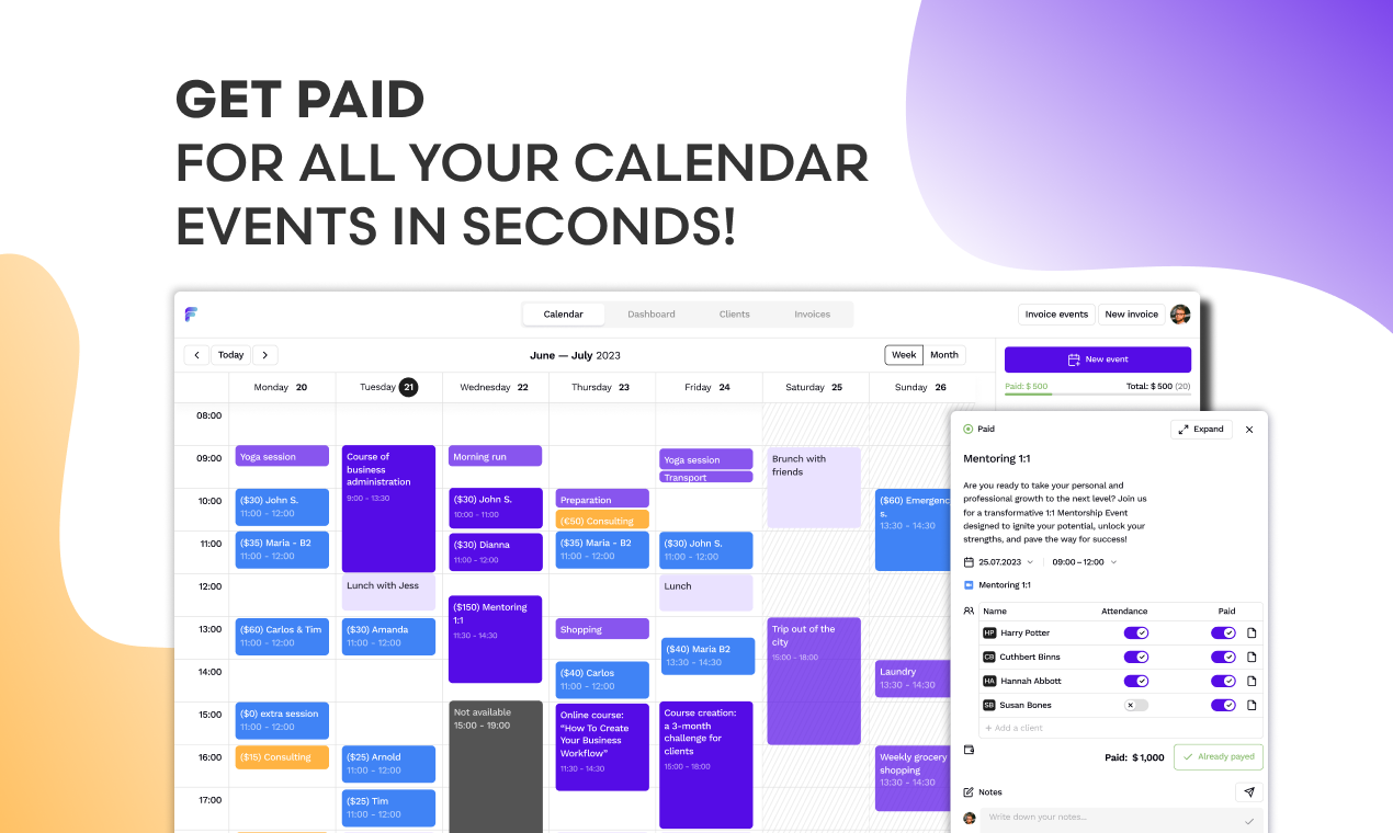 Flowlance Bulk invoice from calendar