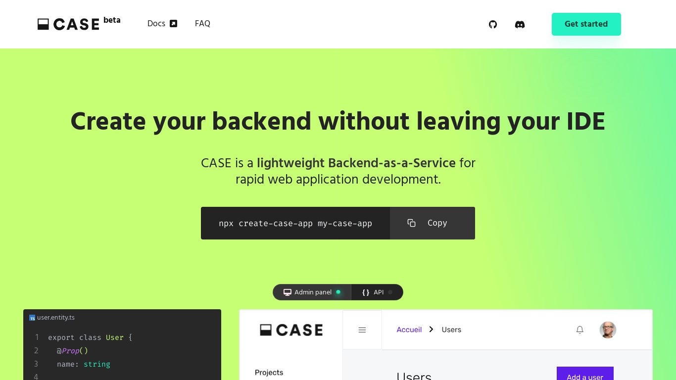 CASE App Landing page