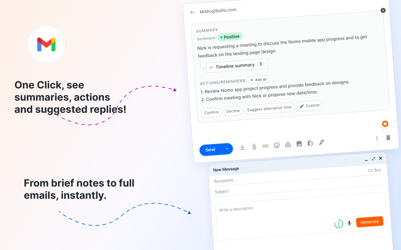 Nomo AI One click, see summary, actions and suggested replies!