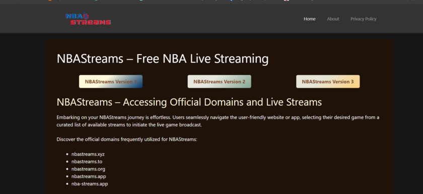 NBAStreams.us Landing Page