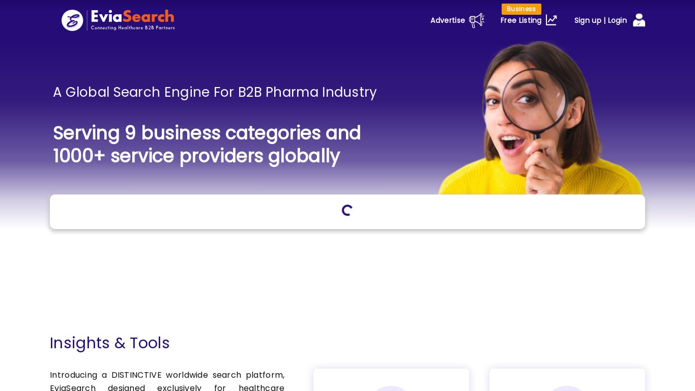 EviaSearch Landing page