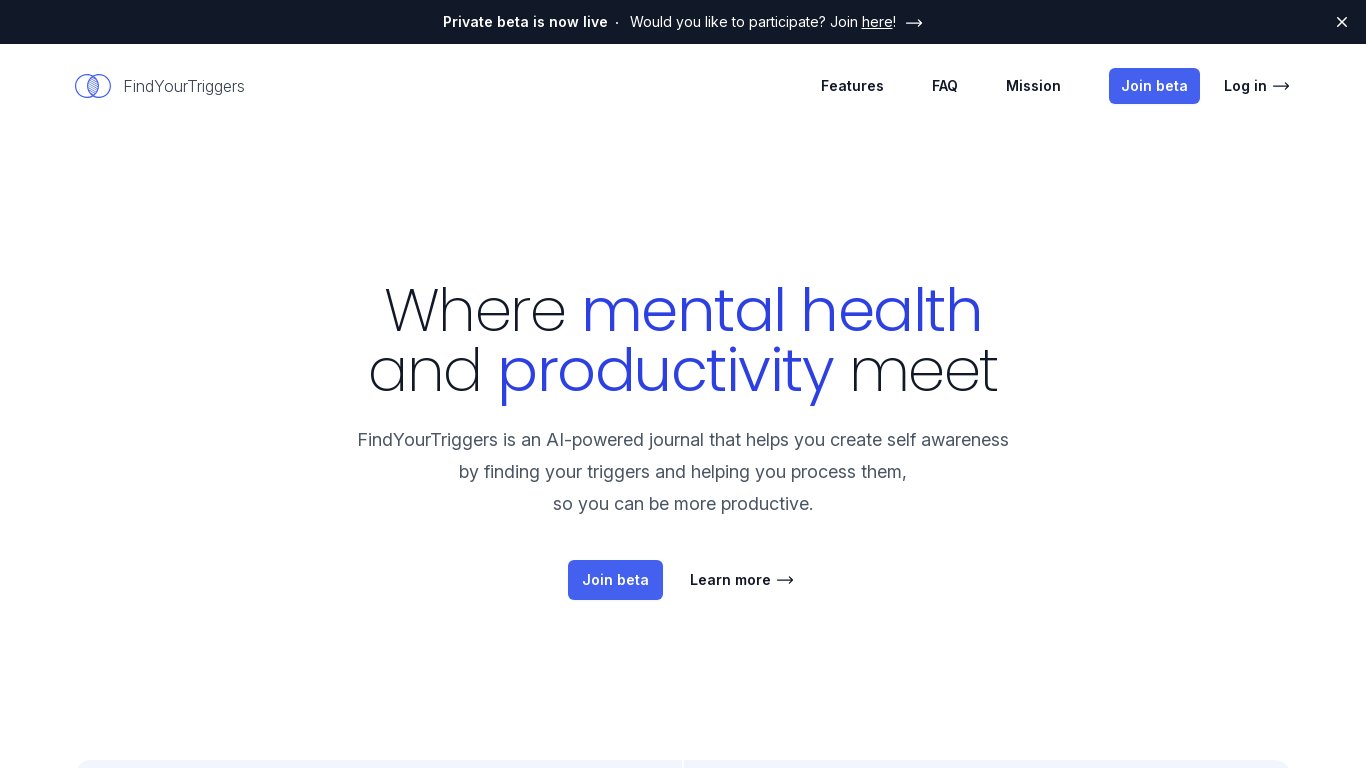 FindYourTriggers Landing page