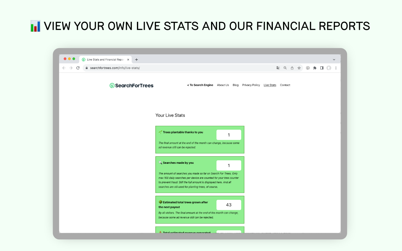 Search For Trees View Your Own Live Stats And Our Financial Reports
