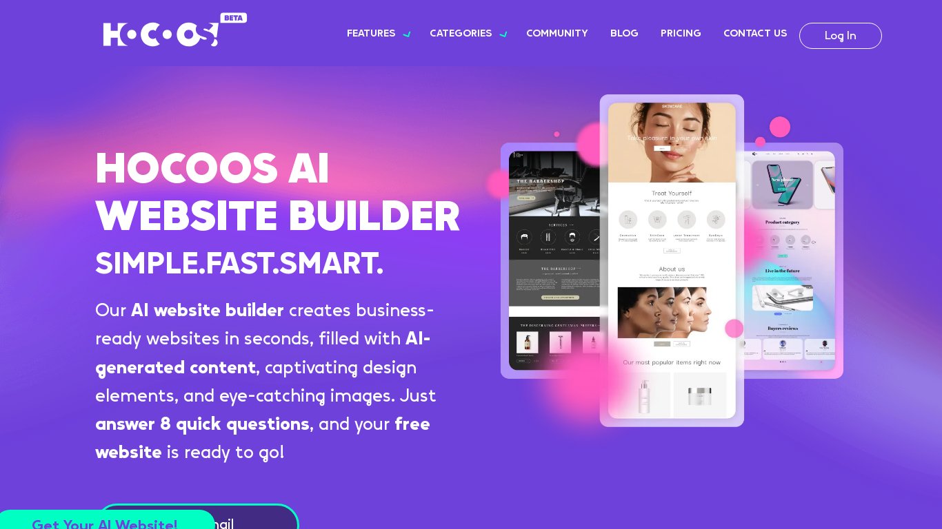 Hocoos Landing page