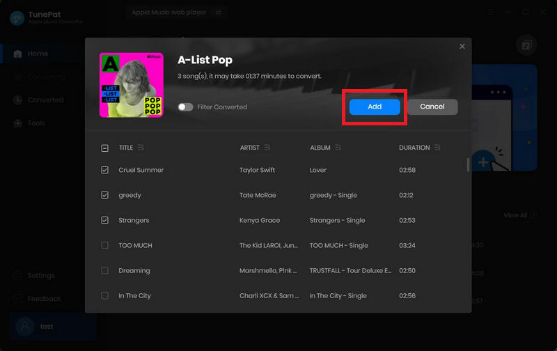TunePat Apple Music Converter add songs