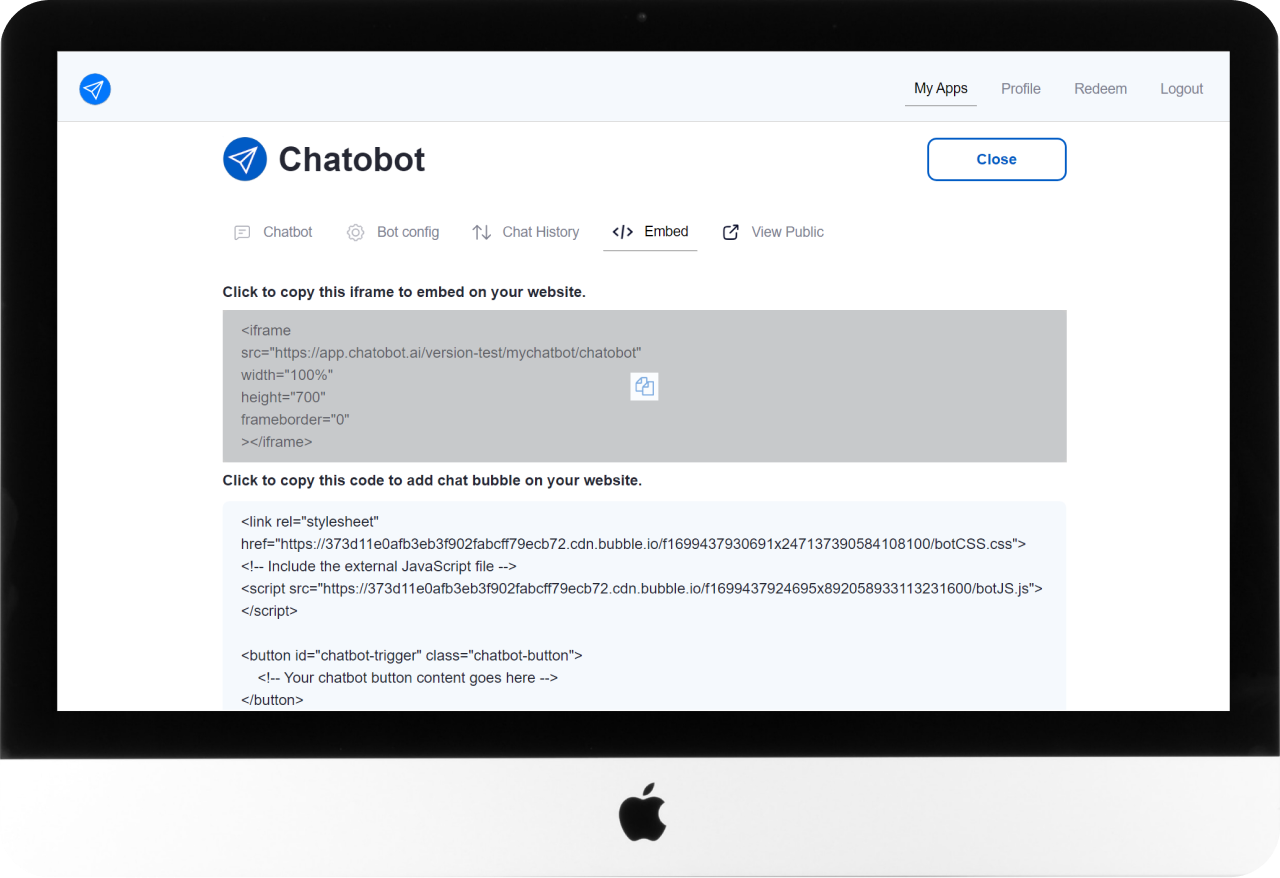 Chatobot.ai Embed bot on your site