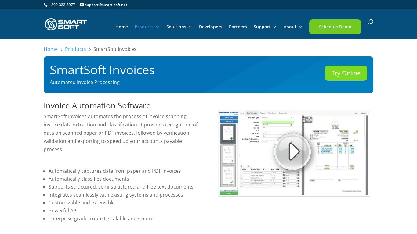SmartSoft Invoices Landing page