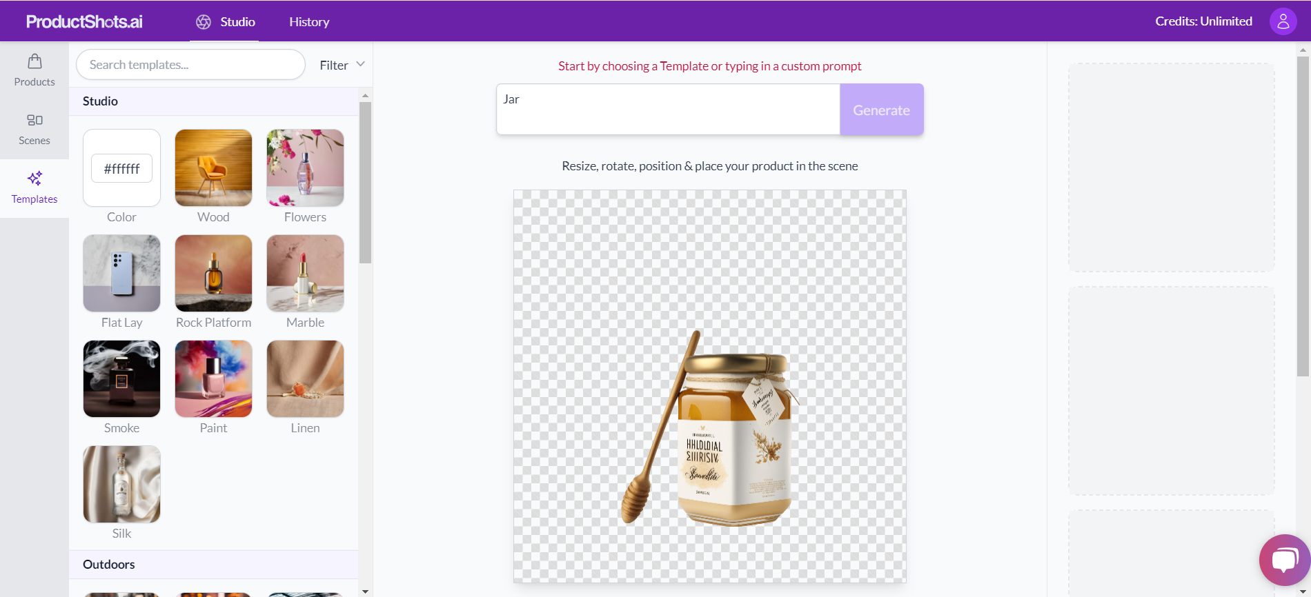 ProductShots.ai Prompt Templates Screen