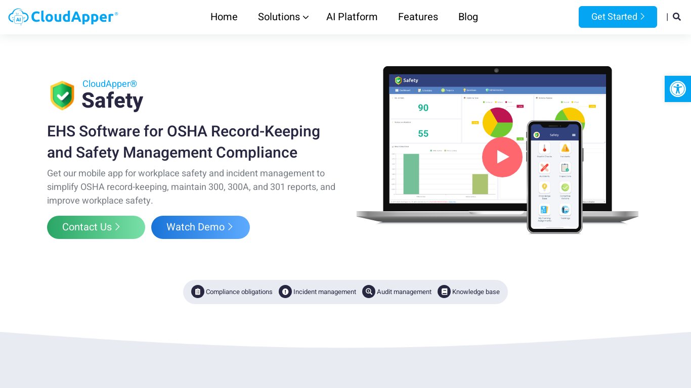 CloudApper Safety Landing page