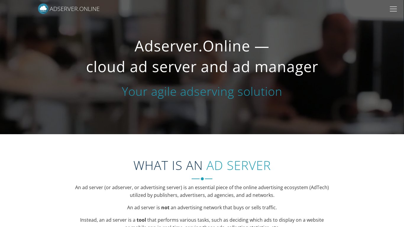 Adserver.Online Landing page